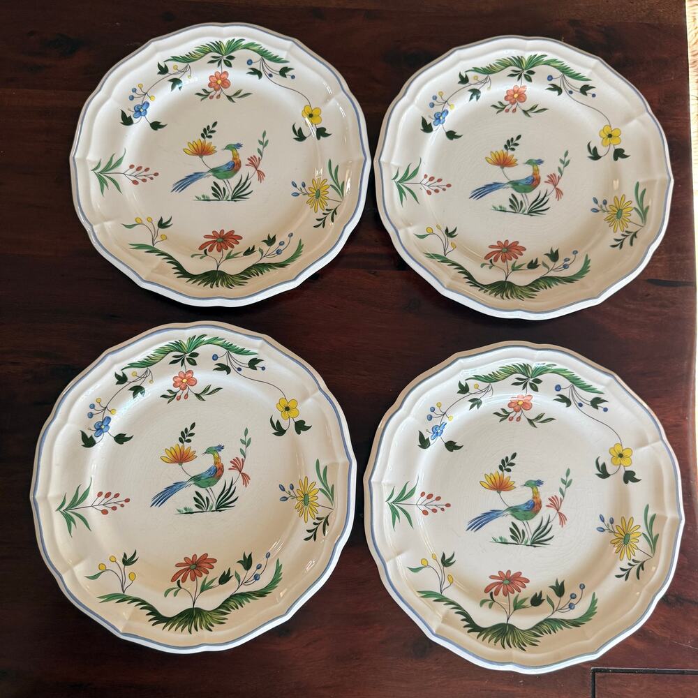 4 Gien Oiseaux dinner plates 10.5 inches Made in France READ
